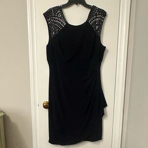 Xscape Deep Navy Blue Sleeveless Mini Dress with Rhinestone Accents